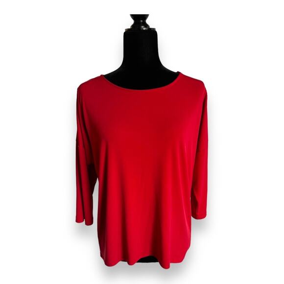 Chico's Womens Tunic Top Sz 1 8 M Red Dropped Shoulder Solid Knit - Picture 3 of 7